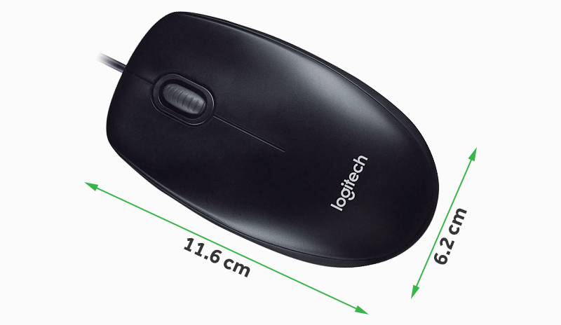 Chuột có dây Logitech M100r - Kích thước chuột