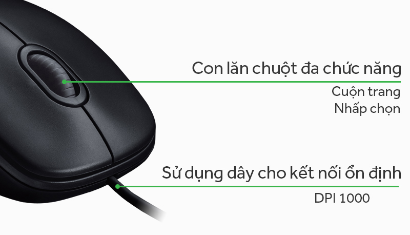 Chuột có dây Logitech M100r Đen có độ nhạy DPI 1000